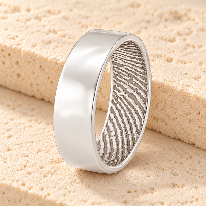 Women's Solid 14k White Gold Shaped Fingerprint Ring