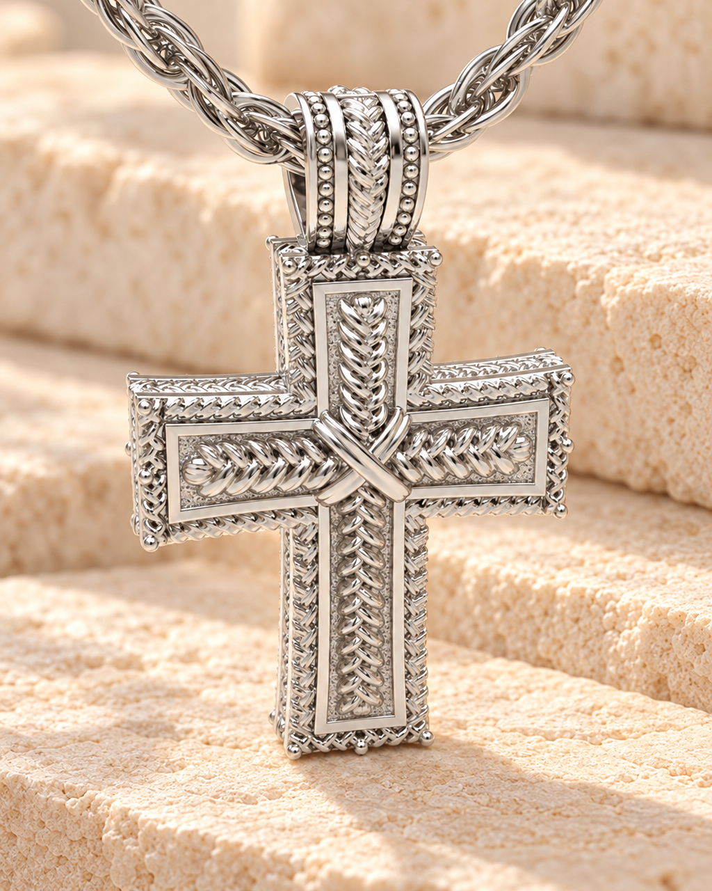Sterling Silver Double Cross Forever Sealed Memorial Jewelry — main — evr20072ssfs