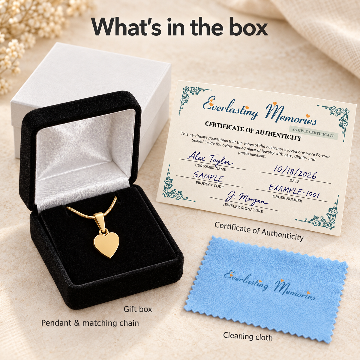 Gold Plated Simple Heart Forever Sealed Cremation Jewelry — whats in box — evr6447gfs