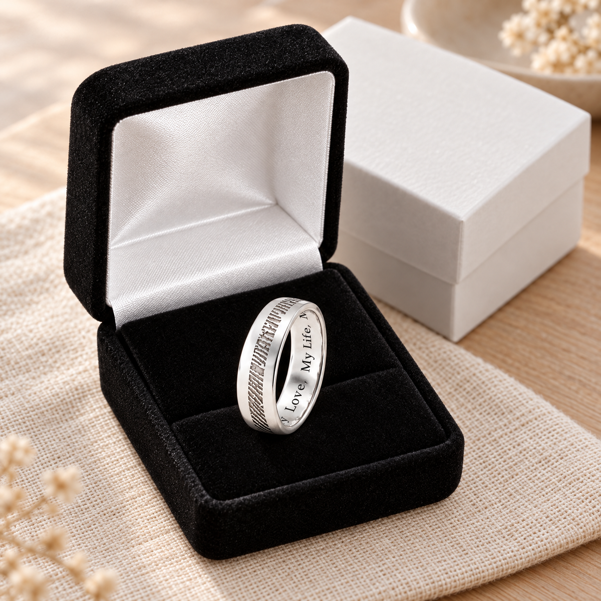 Women's Slender Line Sterling Silver Fingerprint Ring — gift box — evr30002s