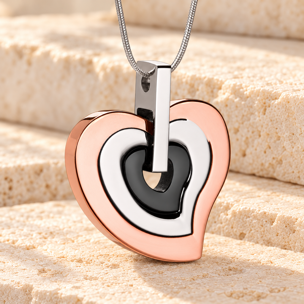 Rose Gold and Black Sincere Heart Urn Pendant — main — evr1505grb