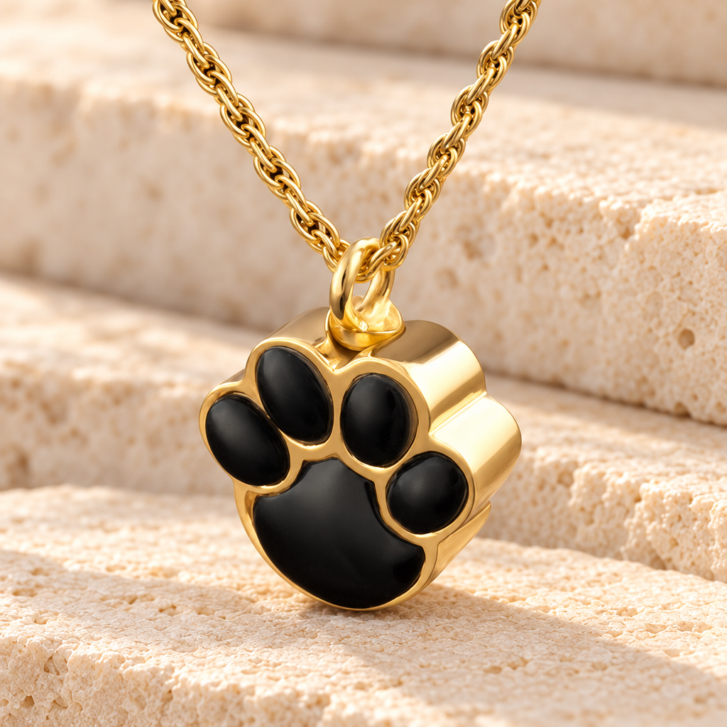 14K Gold Plated Onyx Paw Funeral Jewelry — main — evr728gv
