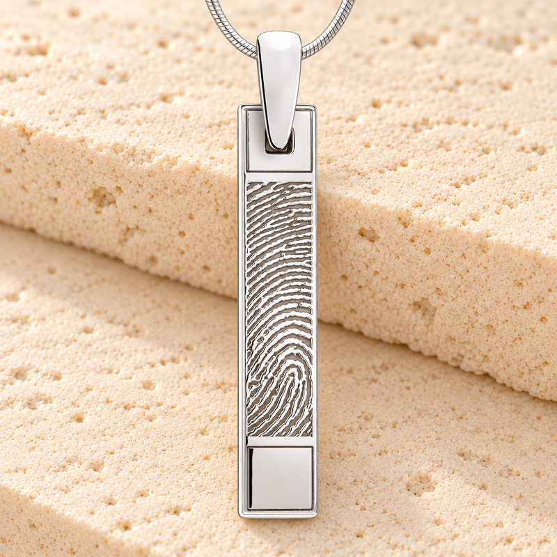 Solid 14k White Gold Barred Fingerprint Necklace