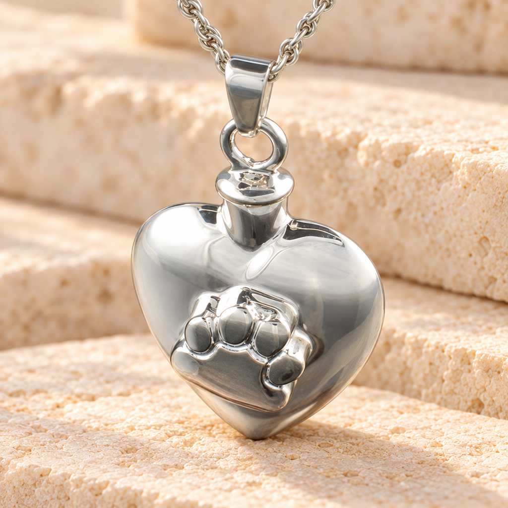 Silver Heart with Paw Funeral Jewelry — main — evr543ss