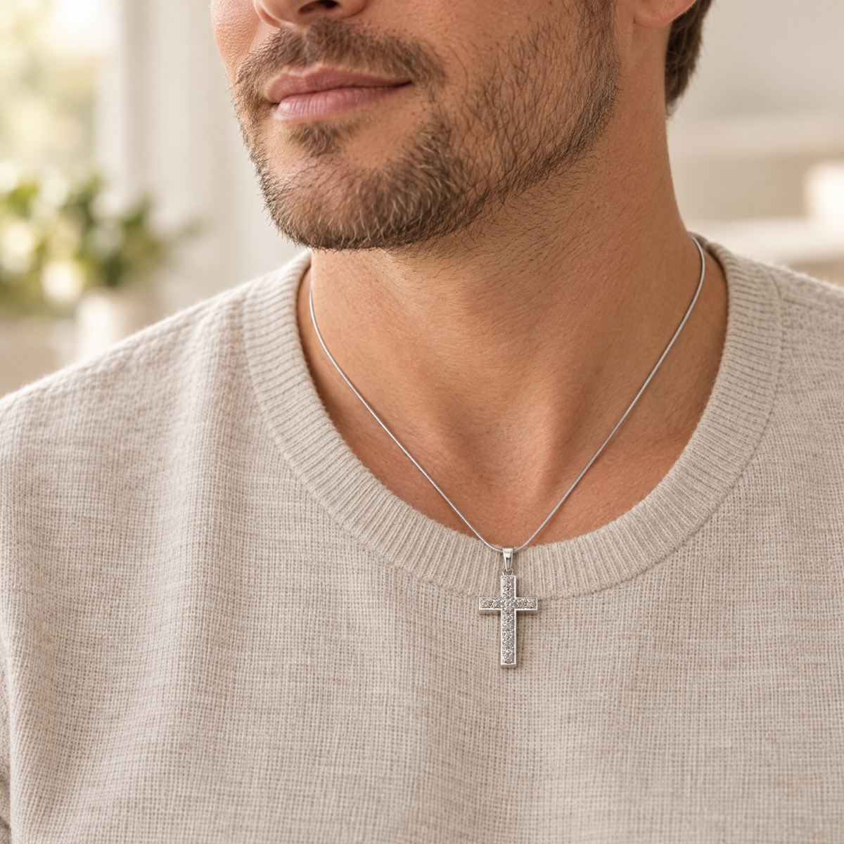 Solid 14k White Gold Textured Cross Forever Sealed Memorial Jewelry — lifestyle — evr20065wgfs