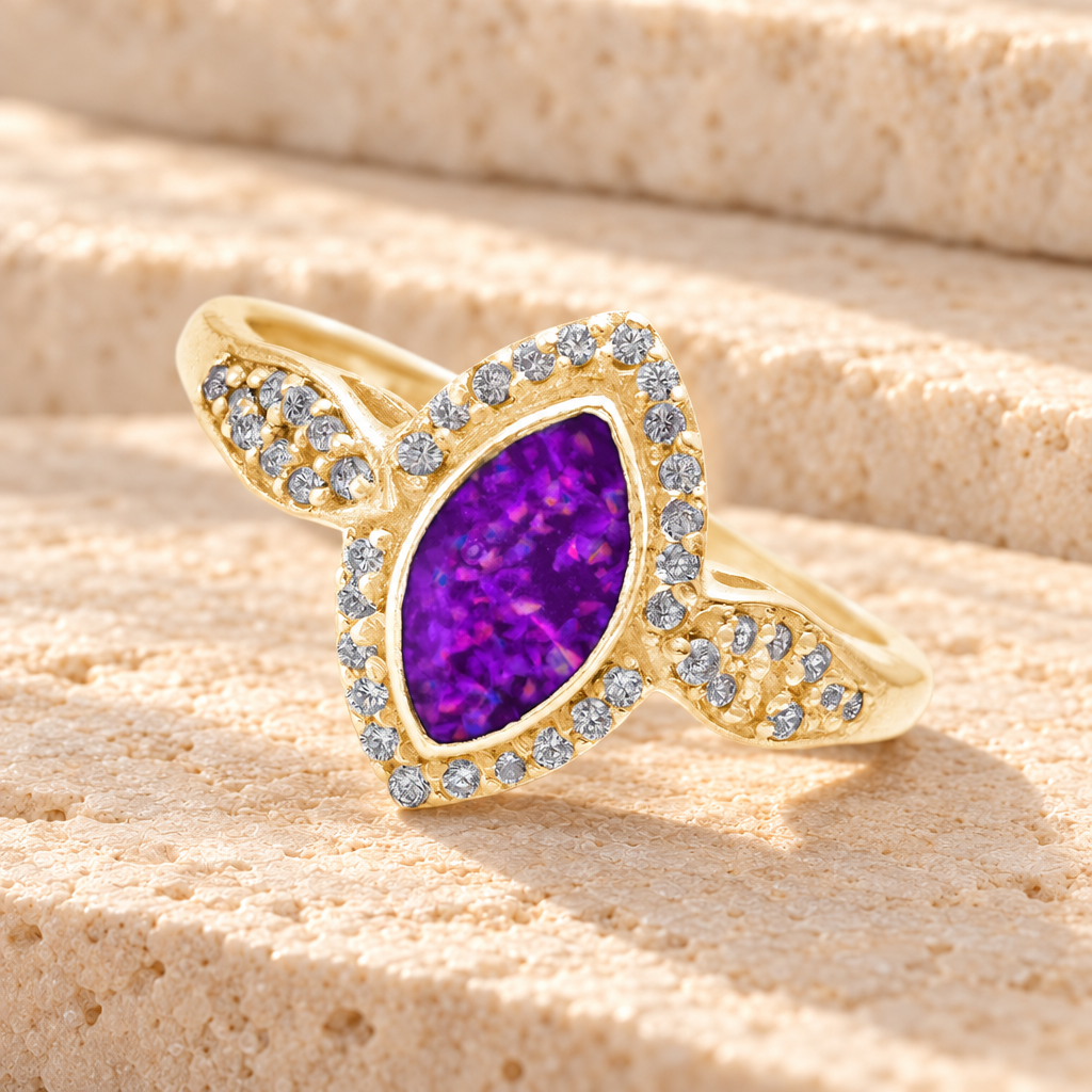 Solid 14K Gold Women's Sanctuary Ash Ring with Lilac Pearl Opal — main product image