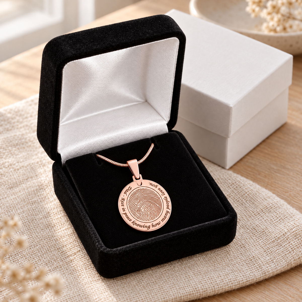 Rose Gold Plated Sterling  Eternal Round Fingerprint Necklace — gift box — evr4825rg
