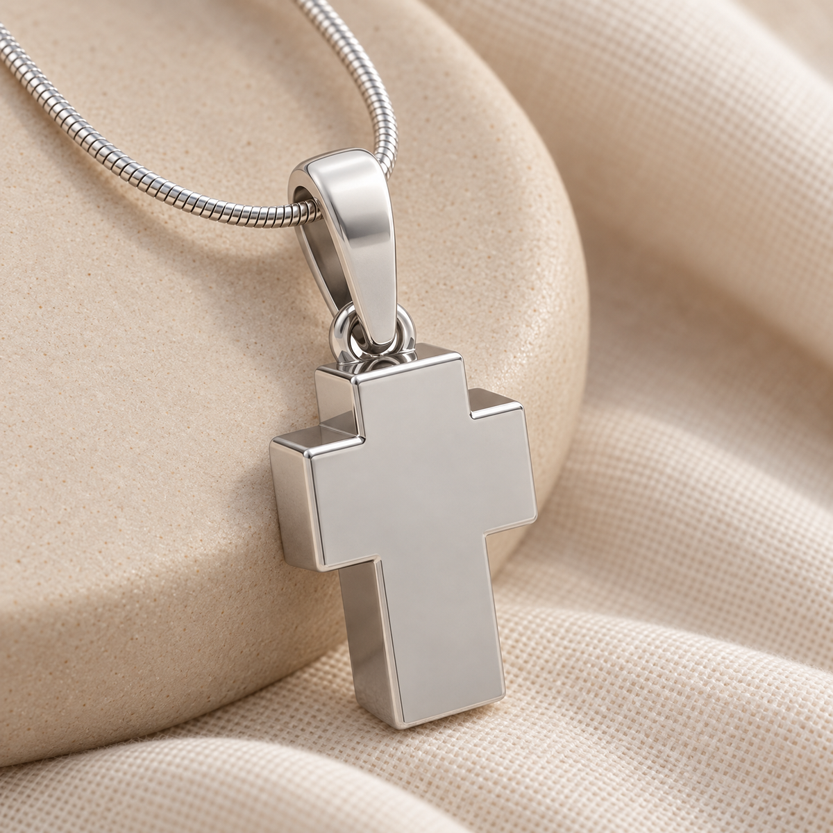 Solid 14K White Gold Faithful Cross Forever Sealed Cremation Jewelry — alternate view — evr6452wgfs