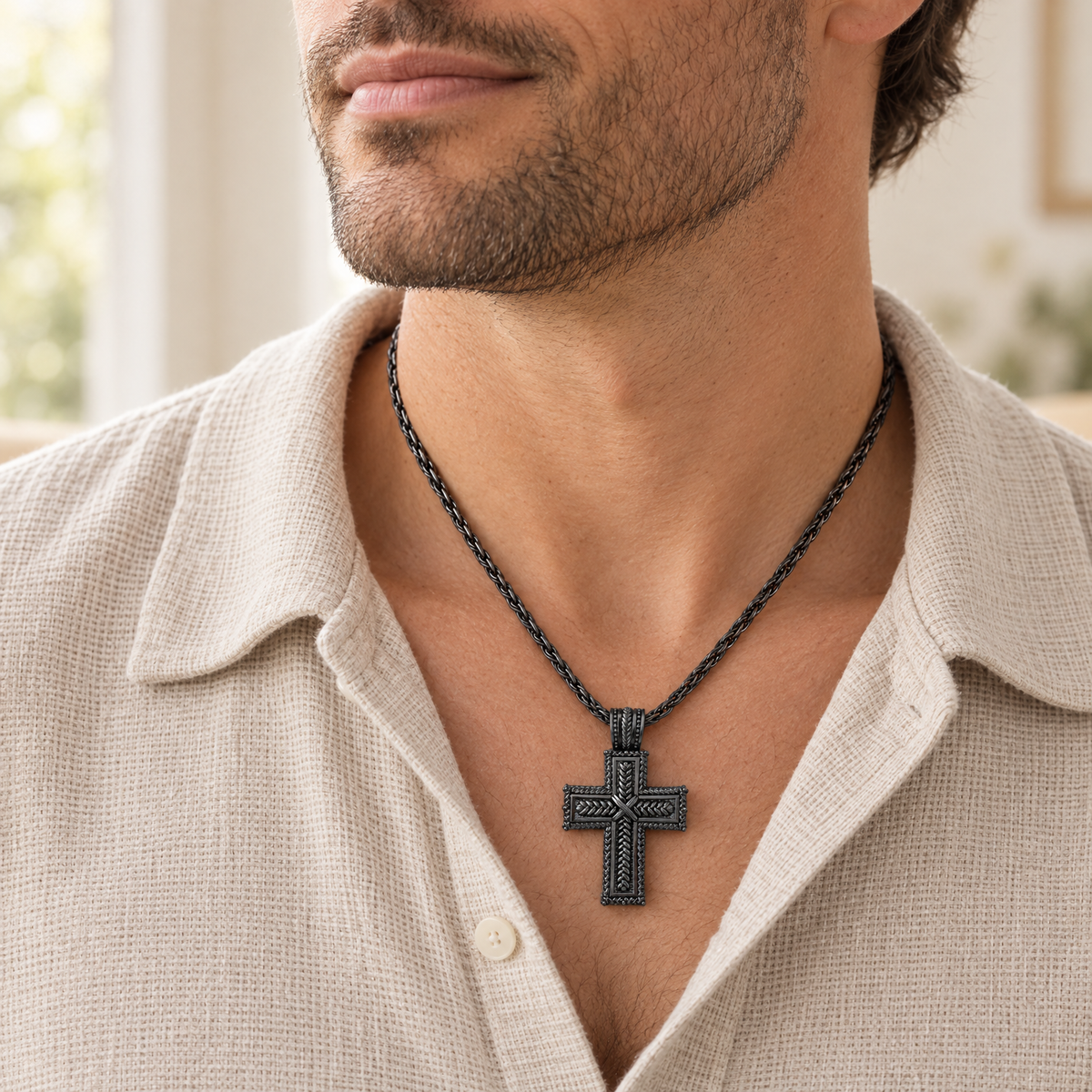 Black Plated Double Cross Forever Sealed Memorial Jewelry — lifestyle — evr20072blfs