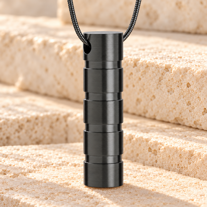 Black Carved Cylinder Cremation Jewelry