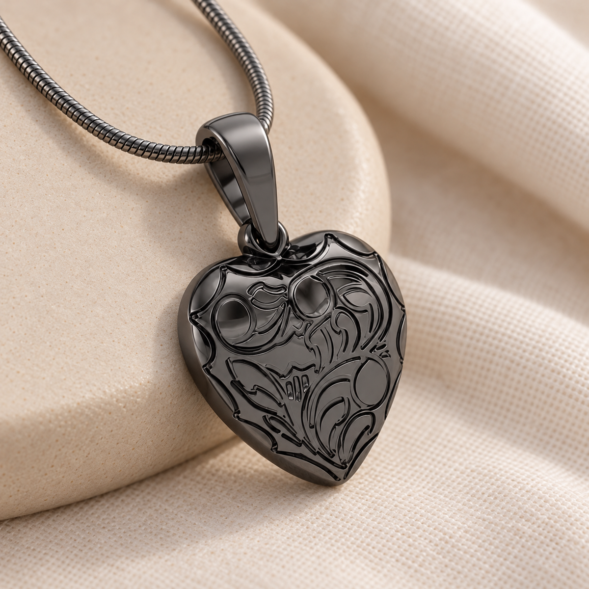 Black Plated Scrolled Heart Forever Sealed Memorial Jewelry — alternate view — evr20044bfs