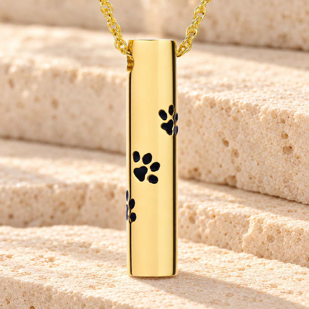 14K Gold Paw Cylinder Urn Keepsake — main — evr812kg