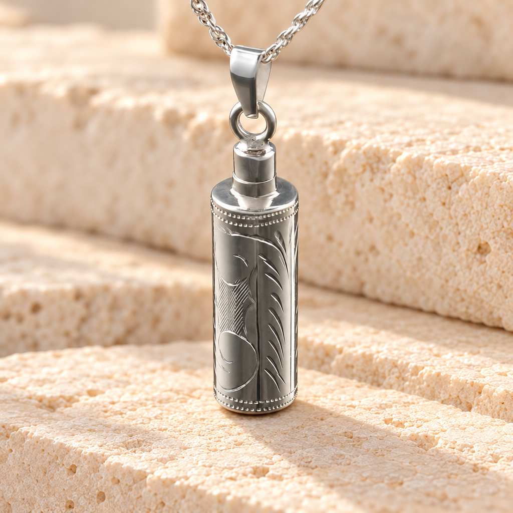 Etched Cylinder Funeral Jewelry — main — evr151ss