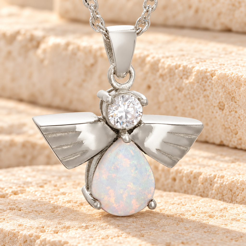 Sterling Silver Divine Messenger with Opal Keepsake — main — evr6370s