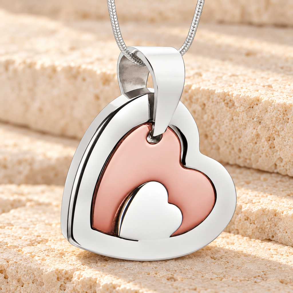 Stainless Steel with Rose Gold Honesty Heart Necklace Urn — main — evr1504srg