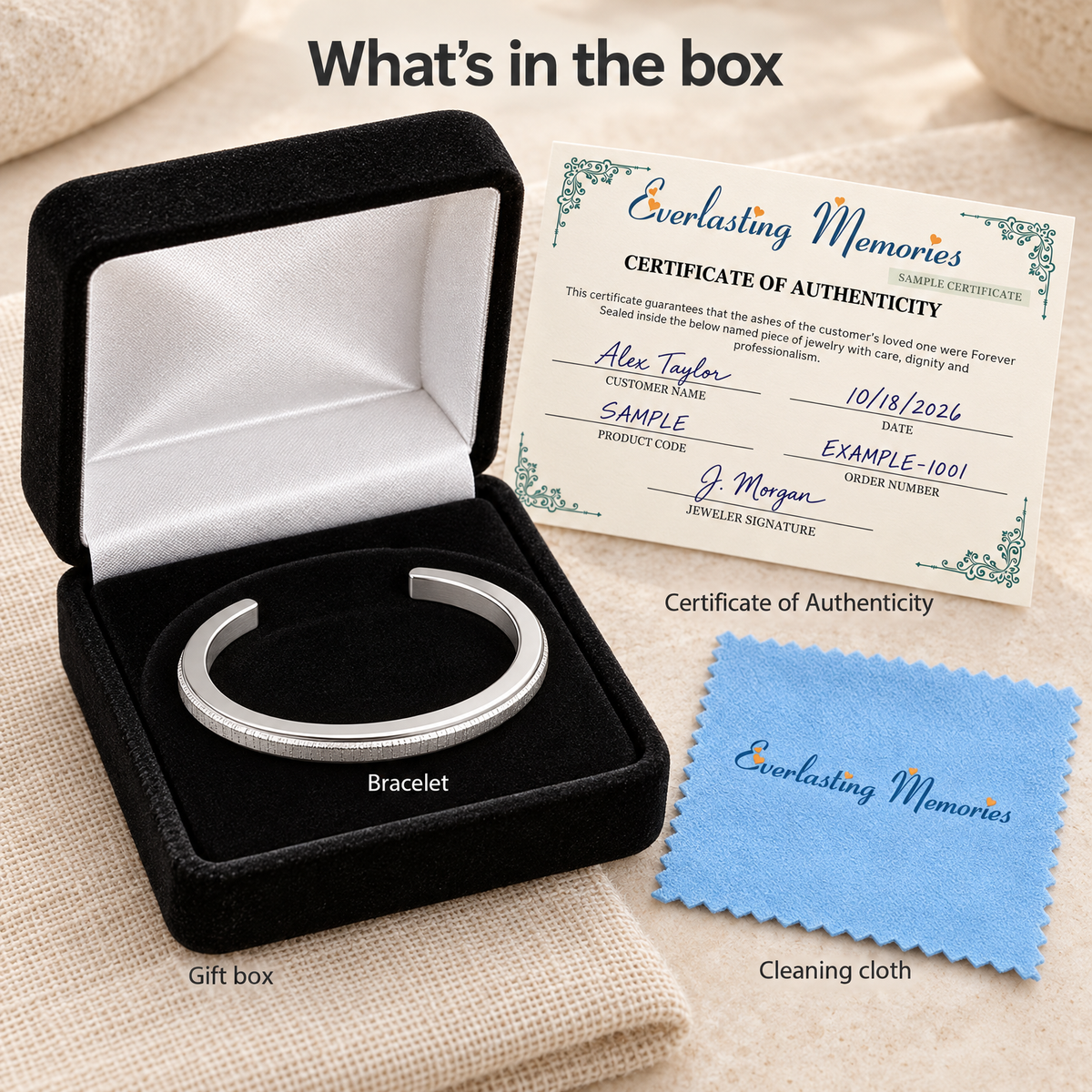 Sterling Silver Textured Cuff Forever Sealed Memorial Bracelet — whats in box — evr20046ssfs