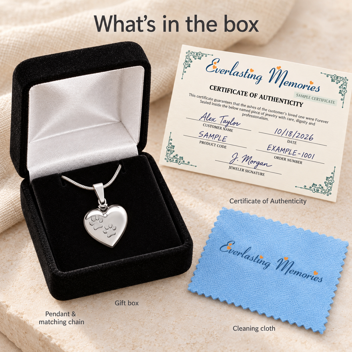 Sterling Silver Paws Heart Forever Sealed Memorial Jewelry — whats in box — evr20049ssfs