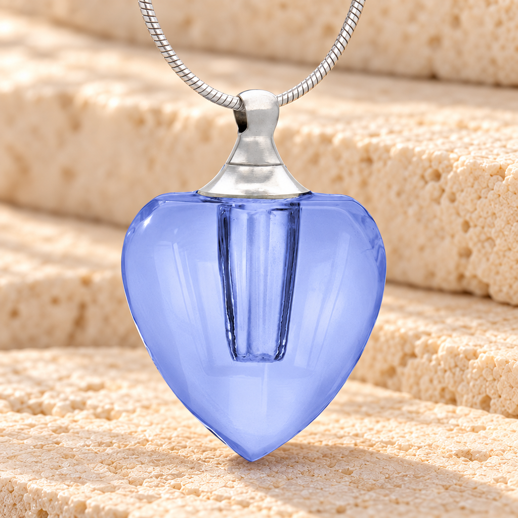 Glass Locket Blue Squared Heart Memorial Jewelry — main product image