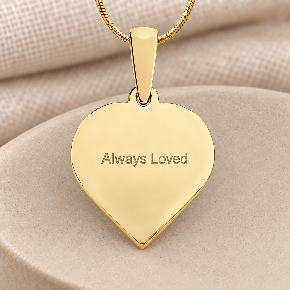 Solid 14k Gold Carved Heart Fingerprint Necklace — rear engraving — evr4832kg