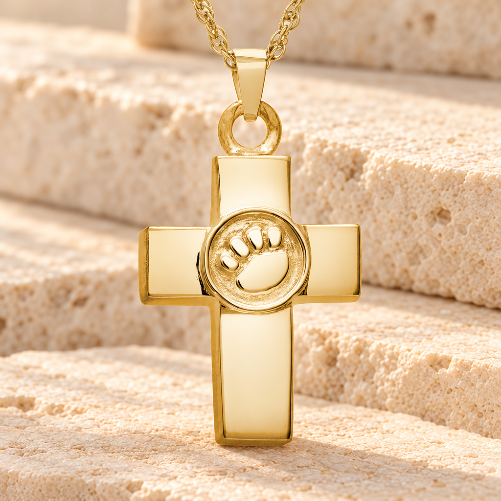 Gold Plated Devoted Paw Cross Memorial Locket — main — evr661gv