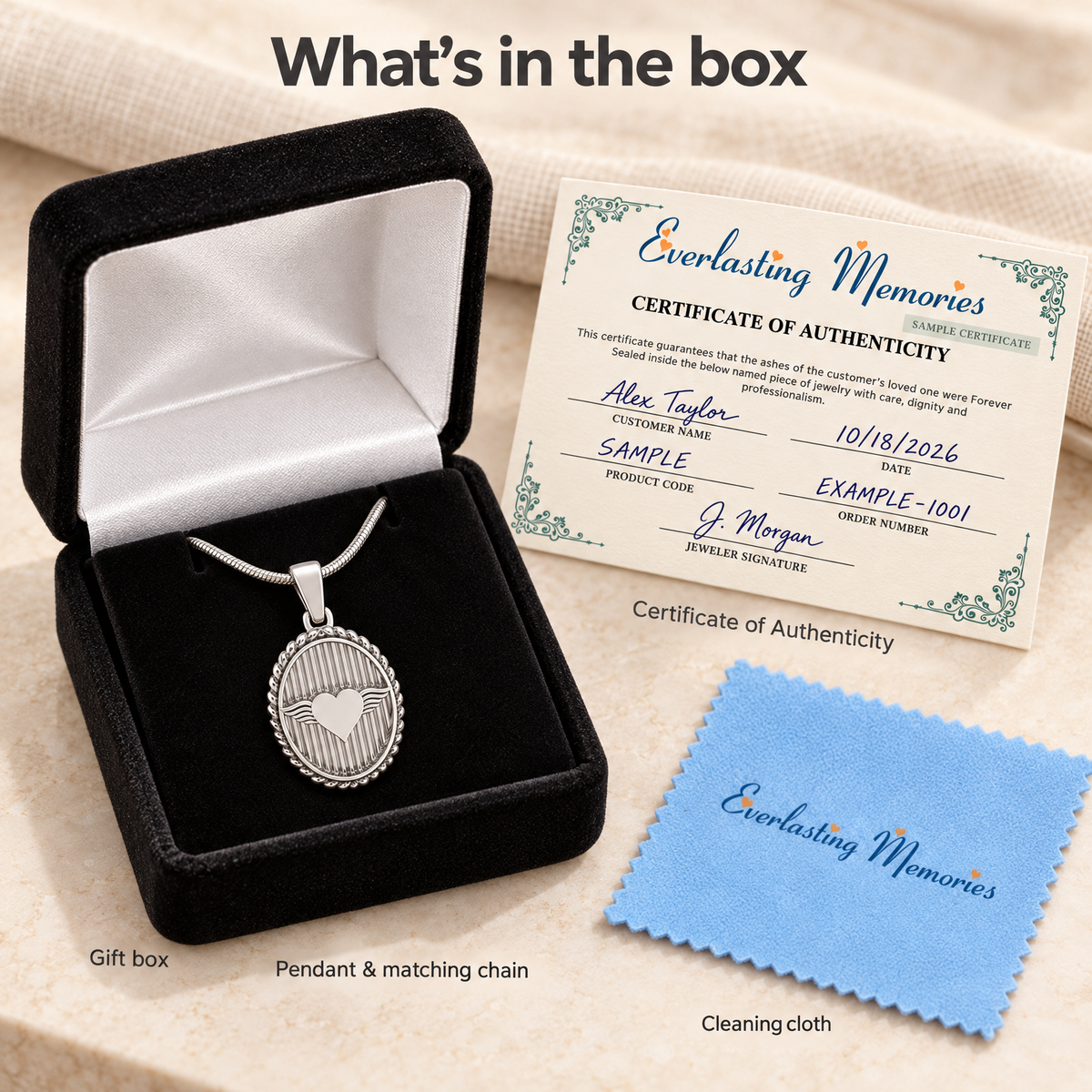 14K White Gold At Heart Oval Forever Sealed Memorial Jewelry — whats in box — evr20009wgfs