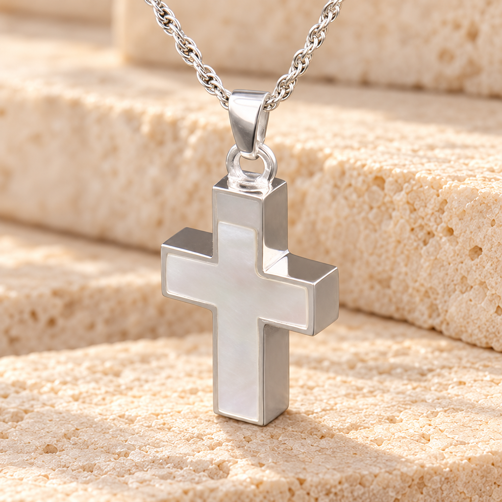 14K White Gold Pearly Cross Urn Necklace — main — evr808wg