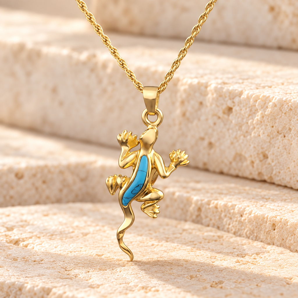 Gold Plated Gallant Gecko Memorial Pendant — main — evr6310gv