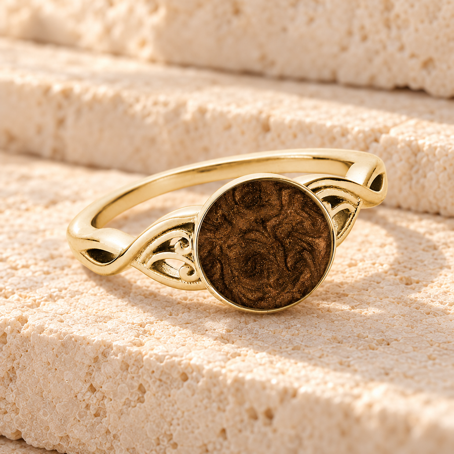 Solid 14K Gold Women's Katina Ash Ring with Carob