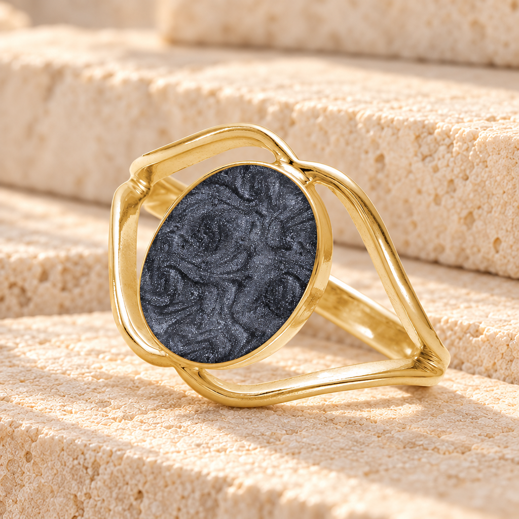 Solid 14K Gold Women's Spinnacker Ash Ring with Slate — main product image