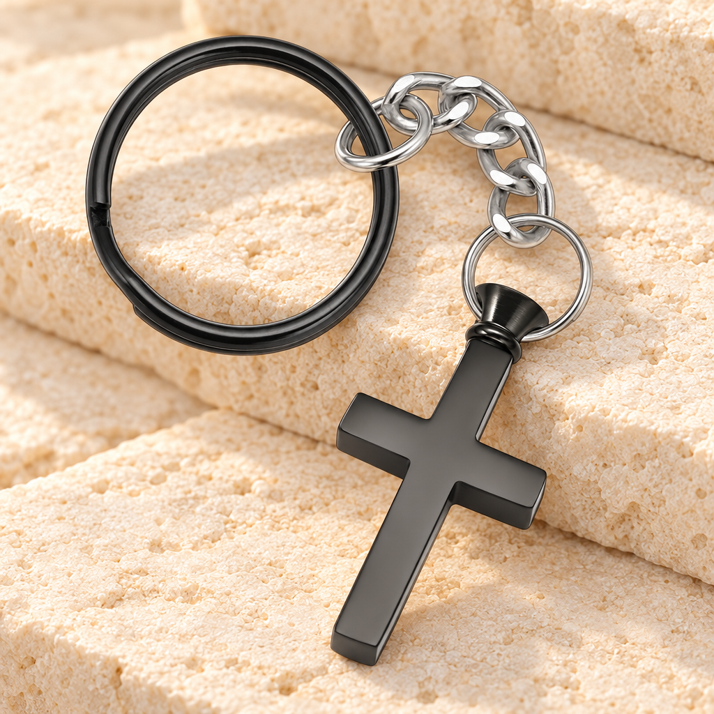 Black Remembrance Cross Memorial Keychain — main — evr1023blkey