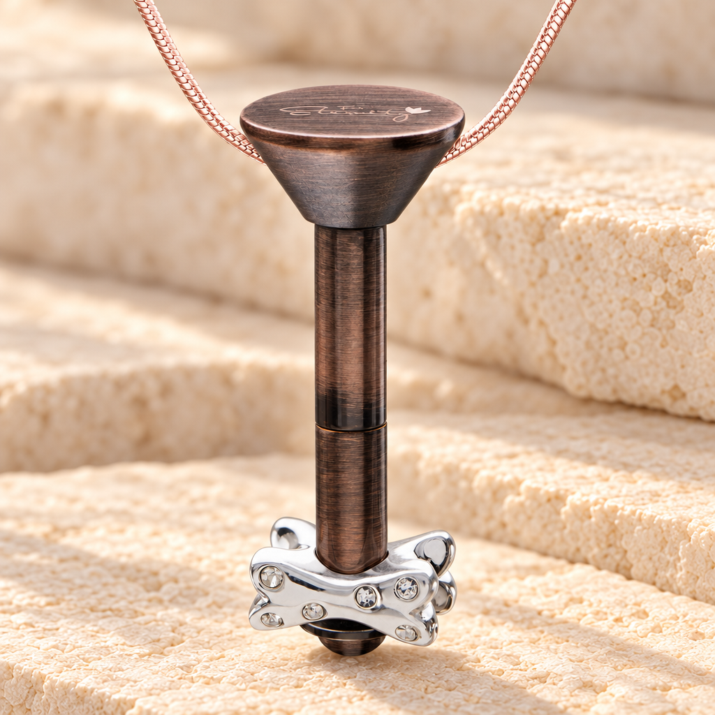 Antique Copper Plated Millenium Ash Pendant with Fanciful Bone Charm — main — evr6543antmill