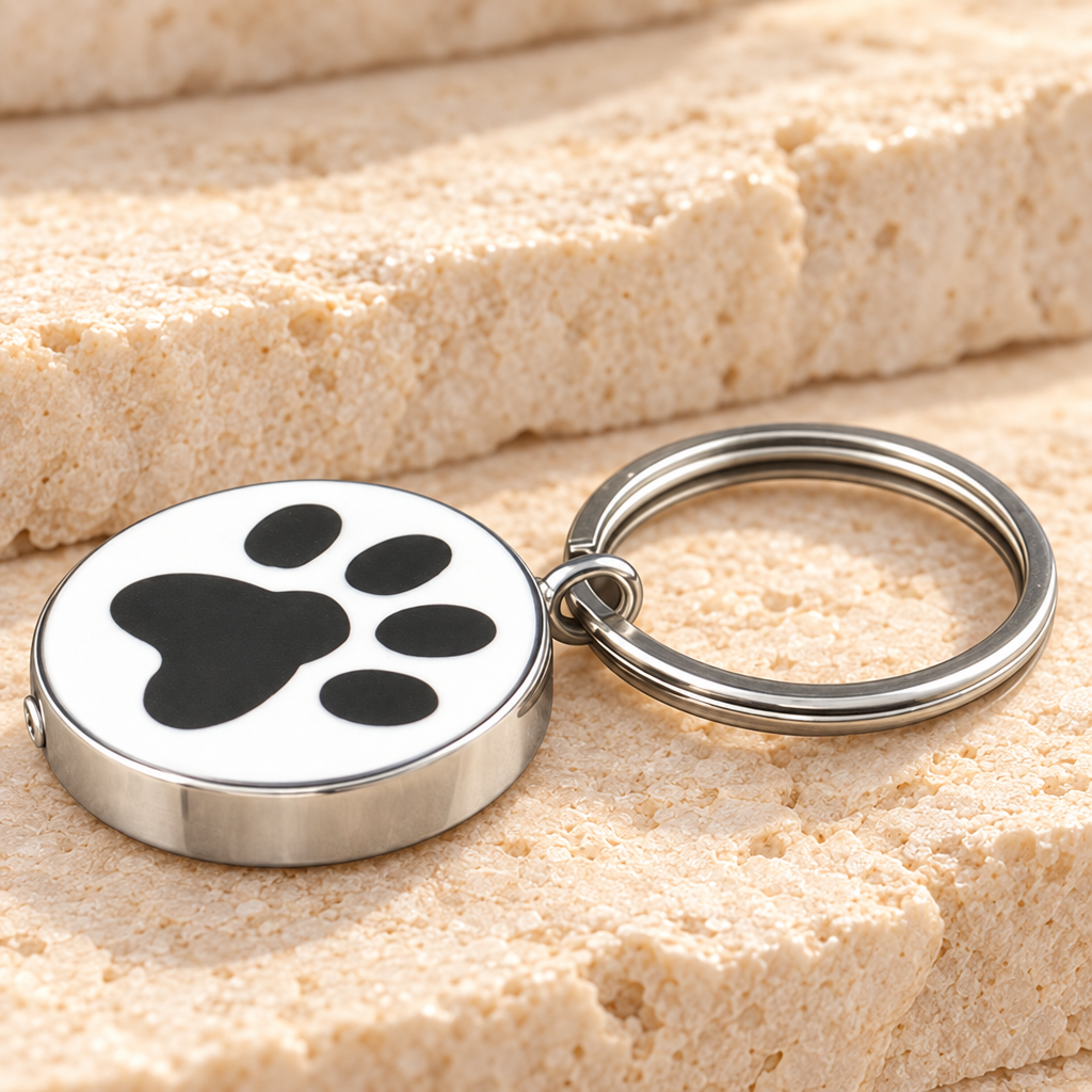Stainless Steel Muddy Paw Keychain Cremation Urn Keepsake — main — evr862ss