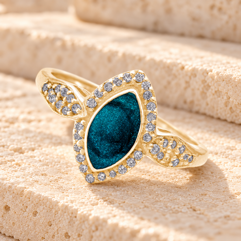 Solid 14K Gold Women's Sanctuary Ash Ring with Aqua — main product image