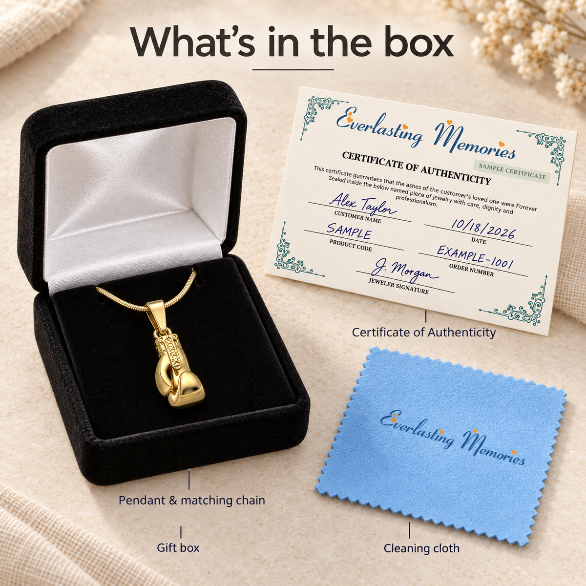 Gold Plated Boxing Glove Forever Sealed Memorial Jewelry — whats in box — evr20048gfs