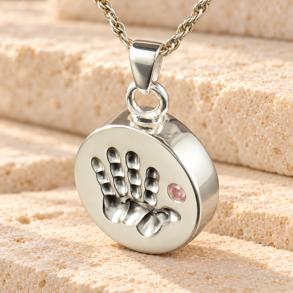 Sterling Silver Tiny Hand Pink Urn Pendant — main — evr996ss