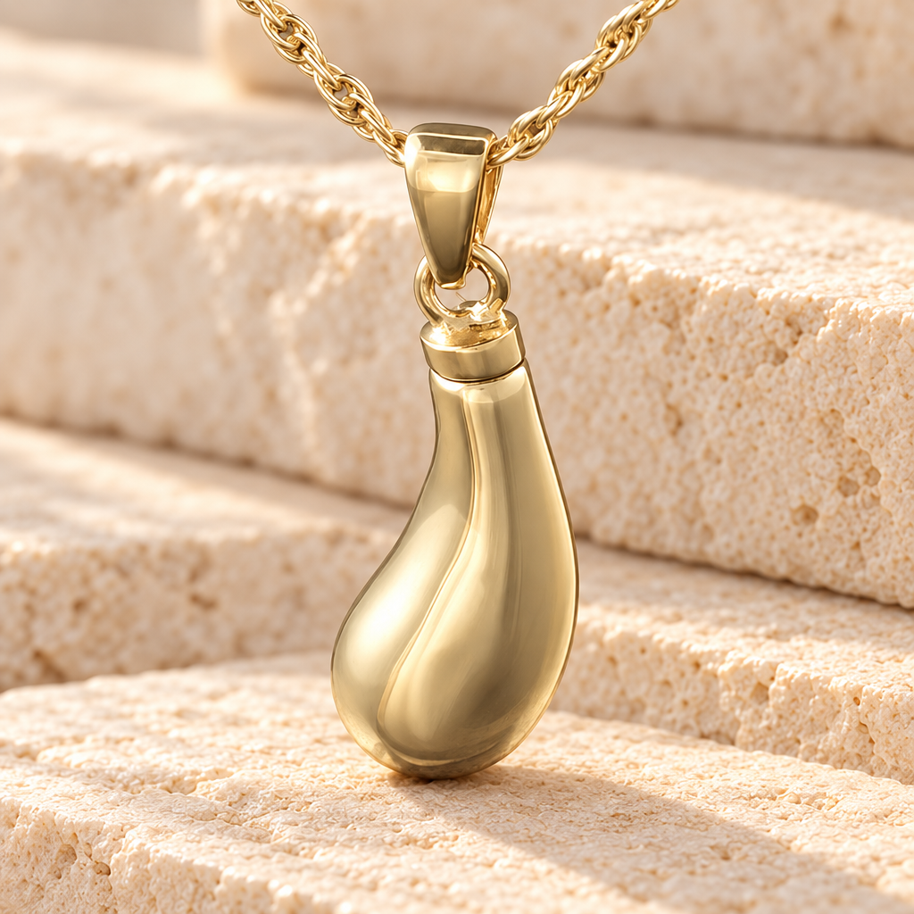 14K Gold Plated Teardrop Cremation Urn Keepsake — main — evr168gv