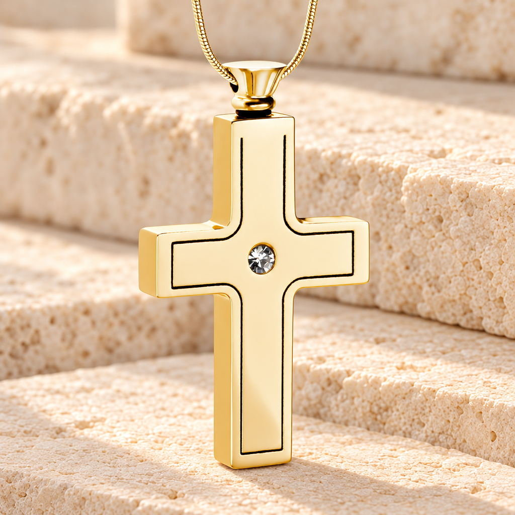 Gold Plated Dependable Cross Keepsake Urn Jewelry — main — evr1503g