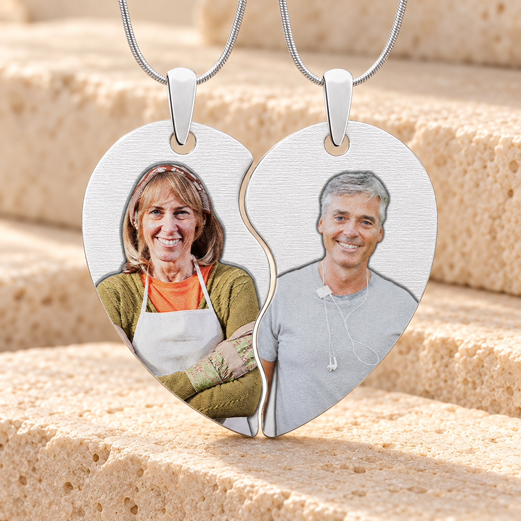 Two Color Photo Engraved Heart Silver Pendant — main — evr6410sfc