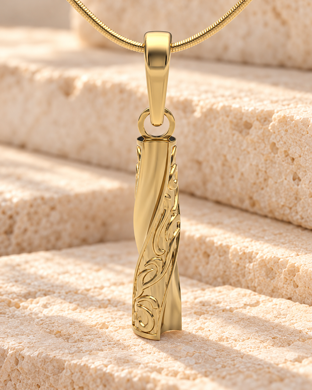 Gold Plated Twisted Cylinder Forever Sealed Cremation Jewelry — main — evr6629gfs