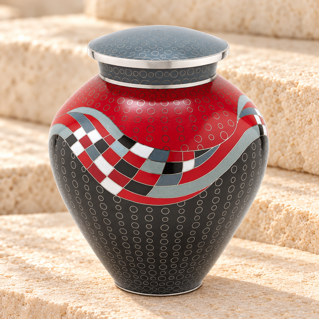 Red Art Deco Cremation Urn — main — evr8041red