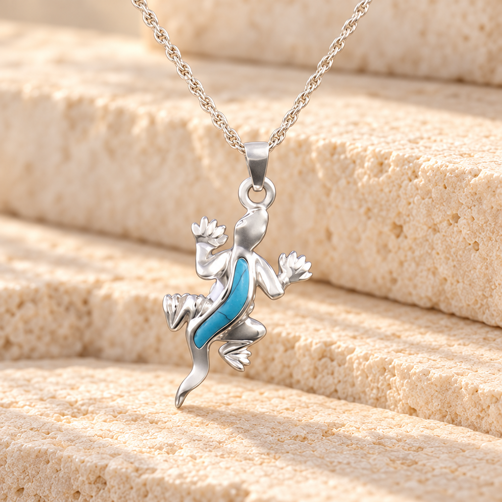 14k White Gold Gallant Gecko Jewelry Pendant — main — evr6310wg