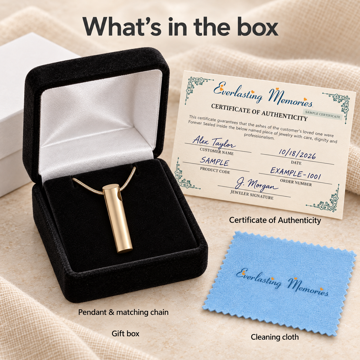 Gold Plated Simple Cylinder Forever Sealed Memorial Jewelry — whats in box — evr20078gfs