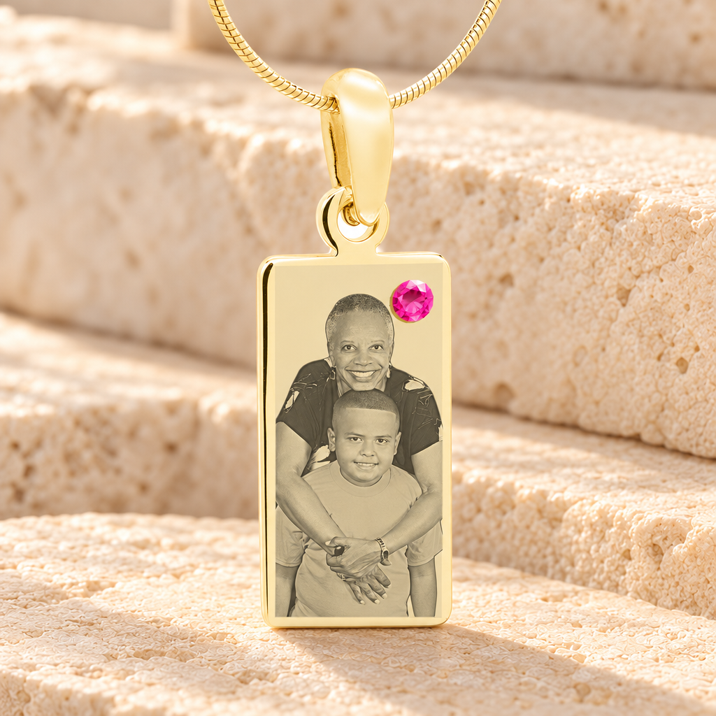 October Birthstone Gold Plated over Stainless Steel Tower Photo Pendant — main product image