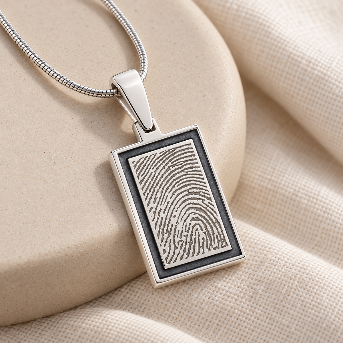 Sterling Silver Argentine Gray Framed Rectangle Fingerprint Necklace — alternate view — evr4803s-121