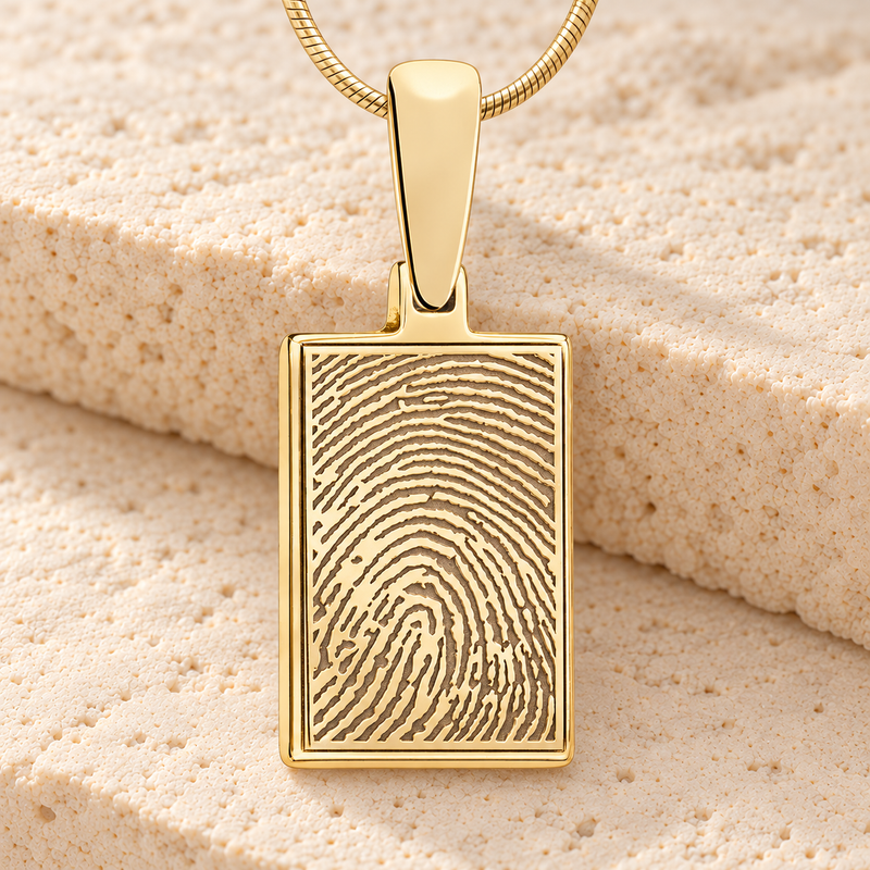 Solid 14k Gold Rectangle Fingerprint Necklace