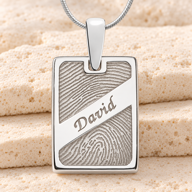 Sterling Silver Memorial Rectangle Fingerprint Necklace