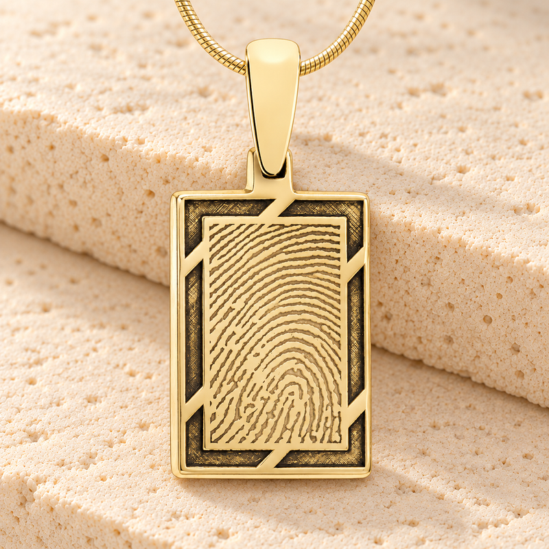 Solid 14k Gold Framed Rectangle Fingerprint Necklace