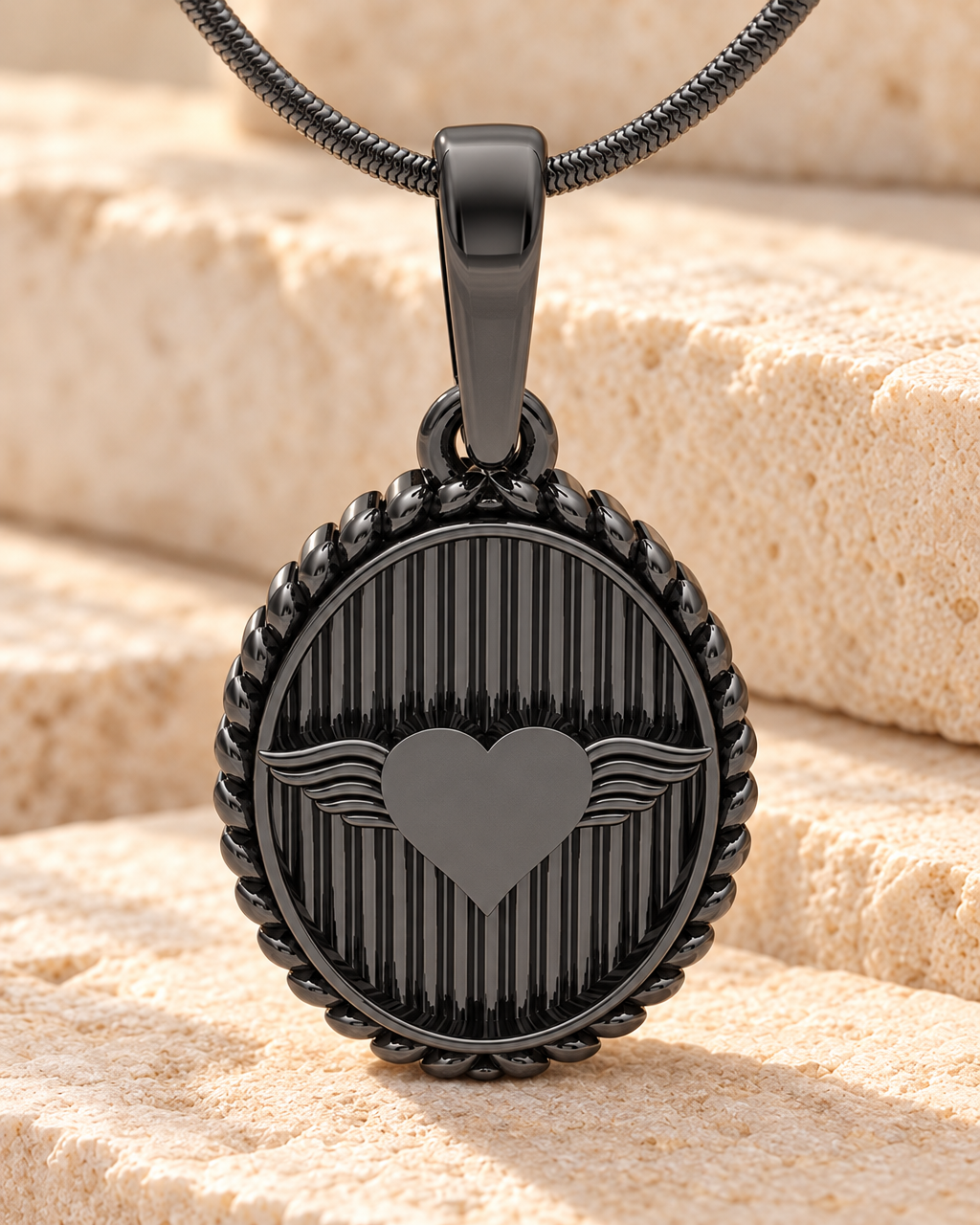 Black Plated At Heart Oval Forever Sealed Memorial Jewelry — main — evr20009blfs
