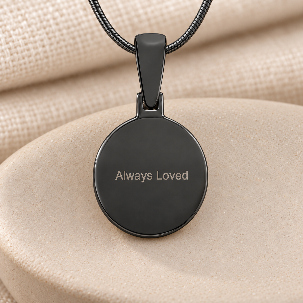Round Black Plated Fingerprint Necklace — rear engraving — evr4704bl