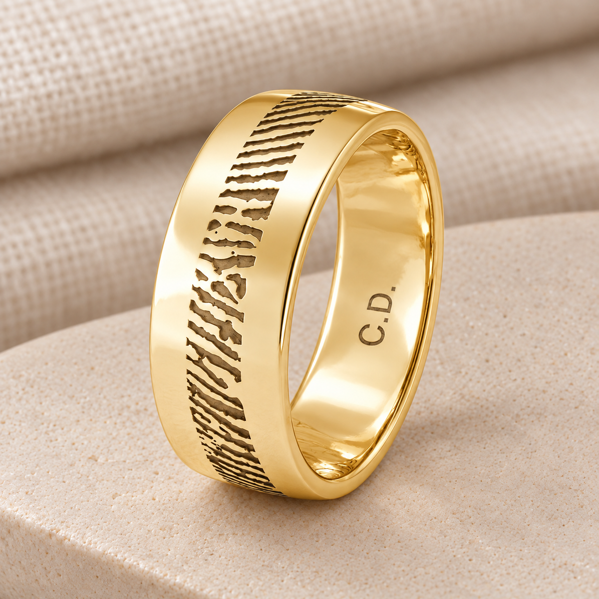 Men's Slender Line Solid 14k Gold Fingerprint Ring — rear engraving — evr30003kg